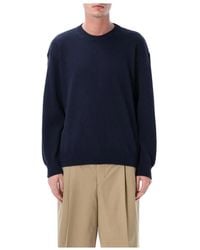 Roberto Collina - Truien & Vesten ,Blauw ,Katoen Trui Met Ronde Hals En Textuur - Lyst