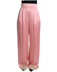 Dolce & Gabbana - Roze Kanten Getrimde Zijden Satijnen Broek Met Wijde Pijpen - Lyst