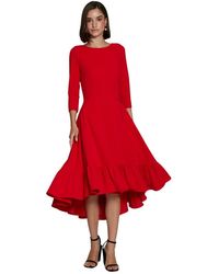 Moskada - Kleedjes ,Rood ,Rode Midi Jurk Met Ronde Hals - Lyst