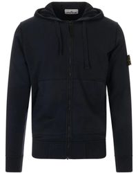 Stone Island - Hoodies & Sweatvesten ,Blauw ,Katoen Hooded Zip-Up Sweatshirt - Lyst