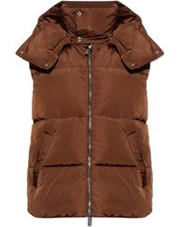 DSquared² - Jassen ,Bruin ,Leer Gewatteerd Vest Met Afneembare Capuchon - Lyst