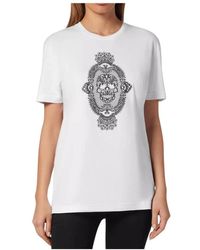 Philipp Plein - Tops ,Wit ,Katoen T-Shirt Regular Fit Skull - Lyst