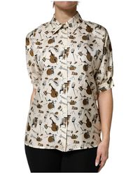 Dolce & Gabbana - Print Silk Polo Top - Lyst