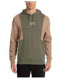 EA7 - Hoodies & Sweatvesten ,Groen ,Katoen Multicolour Logo Hoodie Met Trekkoord En Zakken - Lyst