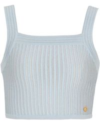 Balmain - Tops ,Blauw ,Polyester Textured Knit Top - Lyst