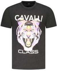 Roberto Cavalli - Tops ,Zwart ,Katoen Zwarte Katoenen Grafische Tee Shirt - Lyst