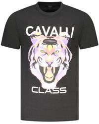Roberto Cavalli - Tops ,Zwart ,Katoen Zwarte Katoenen Grafische Tee Shirt - Lyst