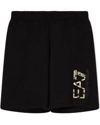 EA7 - Korte Broeken ,Zwart ,Katoen Bermuda Shorts Met Maxi Logo - Lyst