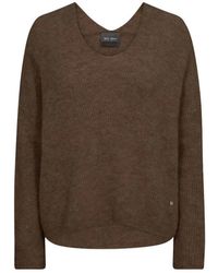 Mos Mosh - Truien & Vesten ,Bruin ,Bruine V-Hals Gebreide Trui - Lyst