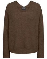 Mos Mosh - Truien & Vesten ,Bruin ,Bruine V-Hals Gebreide Trui - Lyst