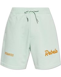 DSquared² - Korte Broeken ,Groen ,Katoen Shorts Met Geborduurd Logo - Lyst