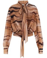 Elisabetta Franchi - Overhemden ,Bruin ,Polyester Crop Blouse - Lyst