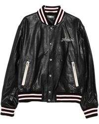 Amiri - Zwart Leren Bovenkleding Met Geribbelde Afwerking - Lyst