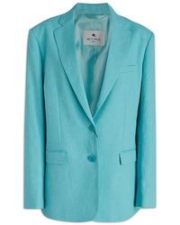 Etro - Jassen ,Blauw ,Katoen Jacquard Blazer - Lyst