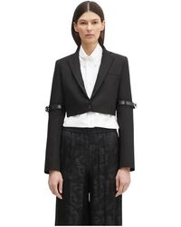 Coperni - Jassen ,Zwart ,Polyester Hybride Cropped Tailored Blazer - Lyst