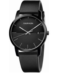 Calvin Klein - Accessoires ,Zwart ,Modieus Horloge Met Quartz Wijzerplaat En Leren Band - Lyst