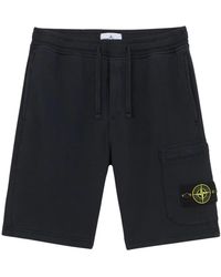 Stone Island - Korte Broeken ,Zwart ,Katoen Zwarte Cargo Fleece Shorts - Lyst