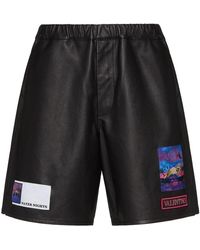 Valentino - Schwarze leder-shorts mit elastischem bund - Lyst