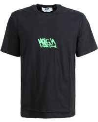 MSGM - Schwarzes logo print crew-neck t-shirt - Lyst