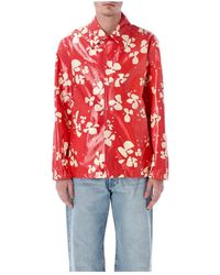 Dries Van Noten - Jassen ,Rood ,Katoen Bedrukte Katoenen Shirtjas Met Coating - Lyst