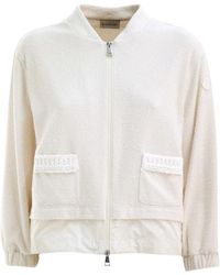 Moncler - Truien & Vesten ,Wit ,Katoen Bouclé Zip-Up Vest - Lyst