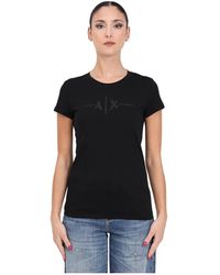 Armani Exchange - Besticktes logo schwarzes t-shirt - Lyst