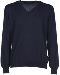Fay - Blauwe Gebreide Trui Met V-Hals - Lyst