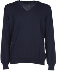 Fay - Blauwe Gebreide Trui Met V-Hals - Lyst