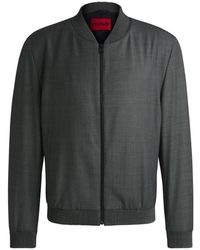 HUGO - Jassen ,Zwart ,Wol Slim Fit Zip Jacket Birdseye Patroon - Lyst