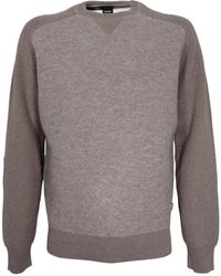 HUGO - Truien & Vesten ,Bruin ,Katoen Regular Fit Hybride Trui Met Geribbelde Manchetten - Lyst