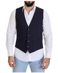 Dolce & Gabbana - Weste mit logo-detail aus wolle in dunkelblau - Lyst