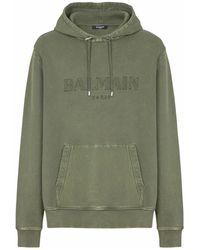 Balmain - Hoodies & Sweatvesten ,Groen ,Katoen Vintage Geborduurde Hoodie - Lyst