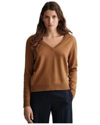 GANT - Feinstrick V-Ausschnitt Pullover aus Lammwolle - Lyst