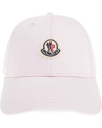 Moncler - Accessoires ,Roze ,Katoen Logo Katoen Gabardine Baseball Cap - Lyst