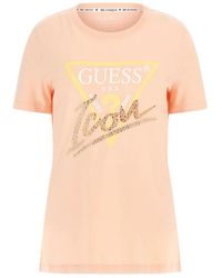 Guess - Tops ,Roze ,Lichtroze T-Shirt Met Korte Mouwen - Lyst