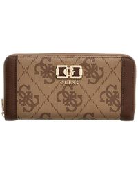 Guess - Accessoires ,Bruin ,Leer Karnilla Grote Portemonnee Met Rits - Lyst