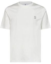 Brunello Cucinelli - Tops ,Wit ,Katoen Jersey T-Shirt Met Logo - Lyst