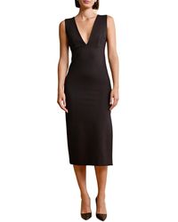 byTiMo - Kleedjes ,Zwart ,Elegante V-Hals Midi Jurk - Lyst