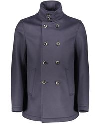 Herno - Jassen ,Blauw ,Wol Wol Kasjmier Jas Opstaande Kraag Zakken - Lyst