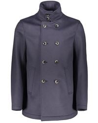 Herno - Jassen ,Blauw ,Wol Wol Kasjmier Jas Opstaande Kraag Zakken - Lyst