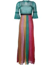 Gucci Multi Stripe Lurex Crochet Jurk - Groen
