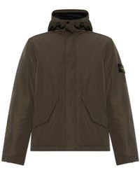 Stone Island - Jassen ,Groen ,Leer Geïsoleerd Jack Met Logopatch - Lyst