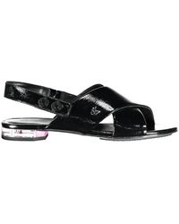 Calvin Klein - Sandalia Plana Cruzada Logo Negro, Mujer, Talla - Lyst