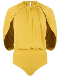 Des Phemmes - Tops ,Geel ,Polyester Puffed-Cape Bodysuit - Lyst