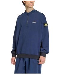 adidas - Fitness ,Blauw ,Katoen Equipment Blocked Half-Zip Hoodie - Lyst