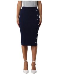 Pinko - Rokken ,Blauw ,Wol Geribbelde Gebreide Midi-Rok Met Knoopdetail - Lyst