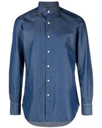 Finamore 1925 - Overhemden ,Blauw ,Denim Classic Fit Denim Shirt - Lyst