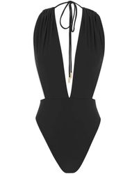 Saint Laurent - Traje de baño negro con escote en v profundo y piernas de corte alto - Lyst