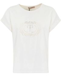 Twin Set - T-shirt e polo bianchi con logo - Lyst