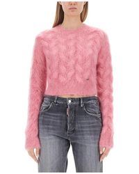 DSquared² - Truien & Vesten ,Roze ,Wol Mohair Cropped Shirt Made - Lyst